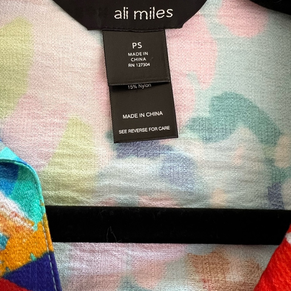 NWT|Ali Miles Red/ Orange Boxy with Mandarin Collar Aqua Buttons - Picture 2 of 11